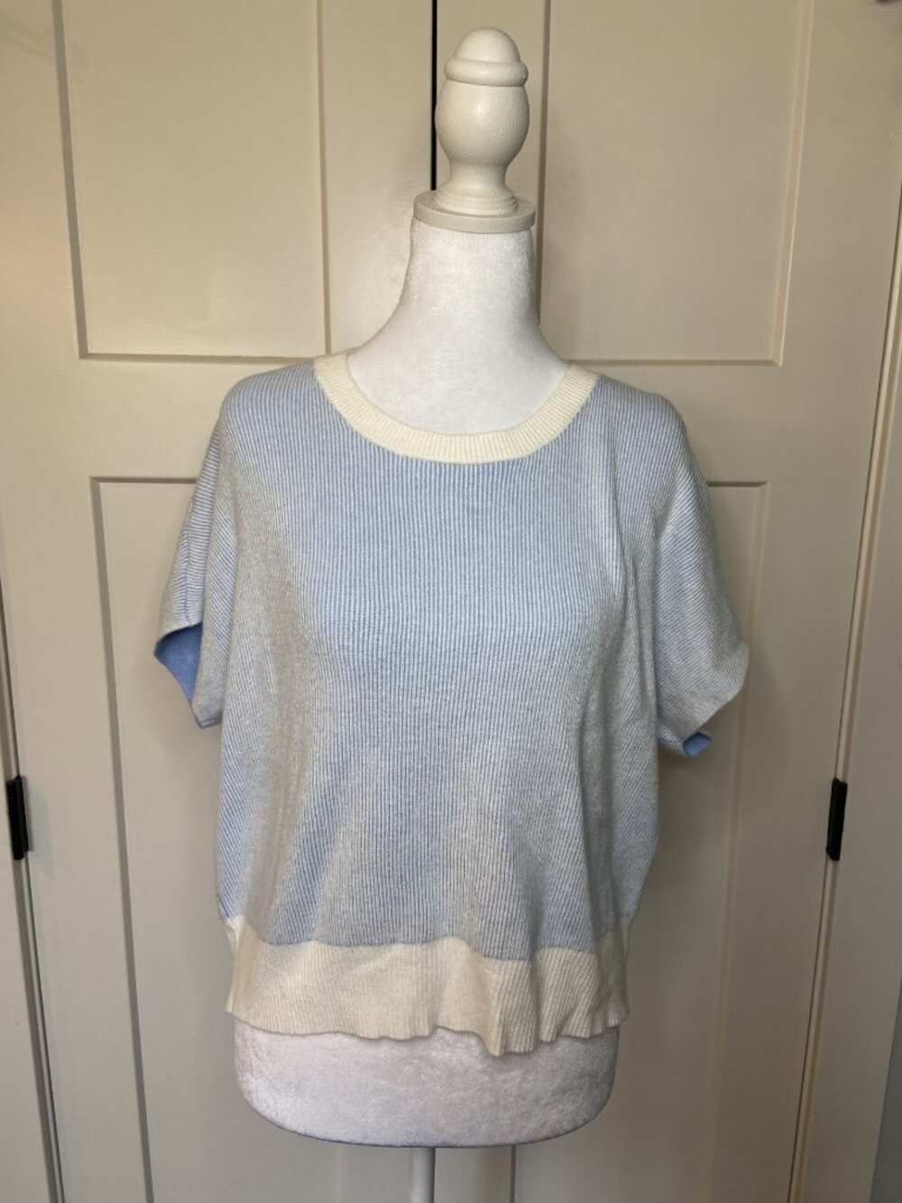 Dreamers by Debut Blue & Cream Rib Knit Sweater Top Size Medium